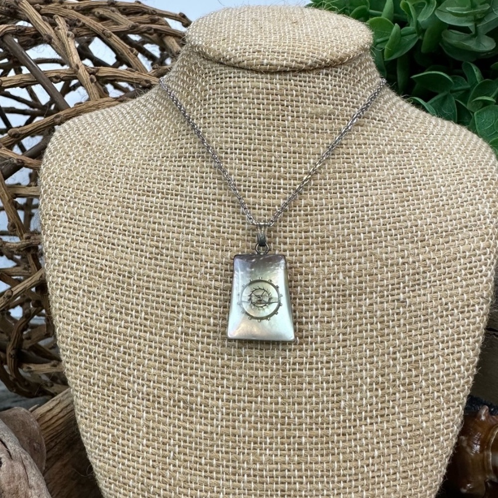 Vintage Shell Watch Gear Necklace Antique Silver Tone Chain